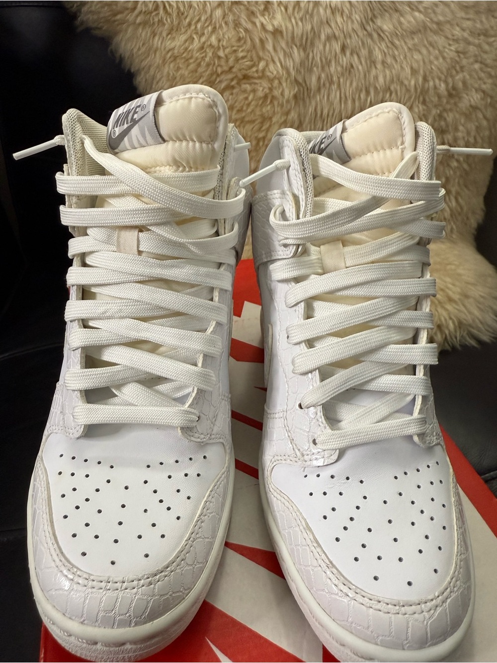 RARE Nike Triple White Croc Dunk Sky Hi Wedge Sneakers Japan Women’s 6.5 W/Box - Picture 3 of 8